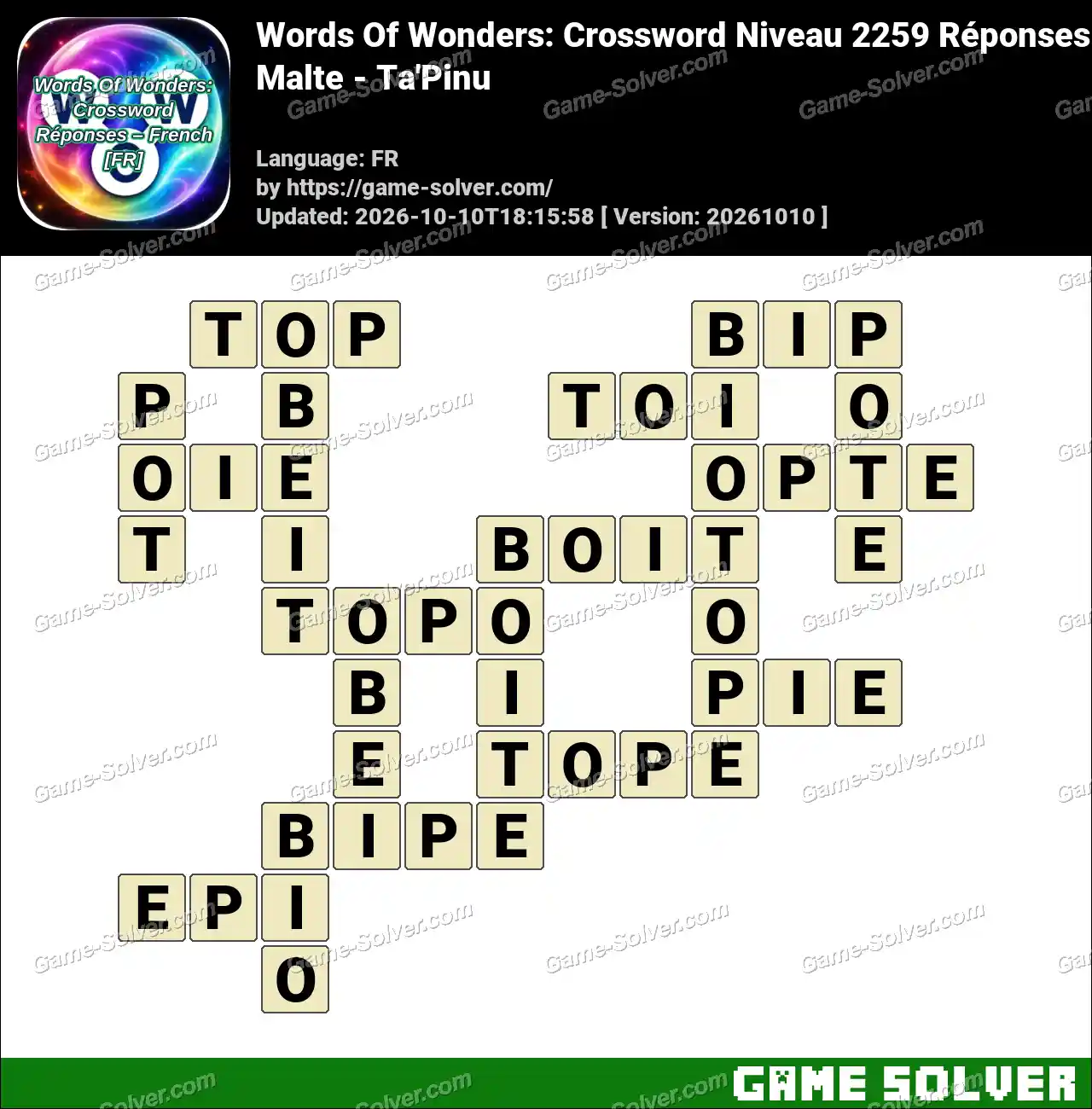 Words Of Wonders: Crossword Niveau 2259 Réponses – Malte – Ta’Pinu